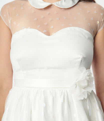 Unique Vintage White & Iridescent Heart Bridal Swing Dress - Unique Vintage - Womens, DRESSES, BRIDAL
