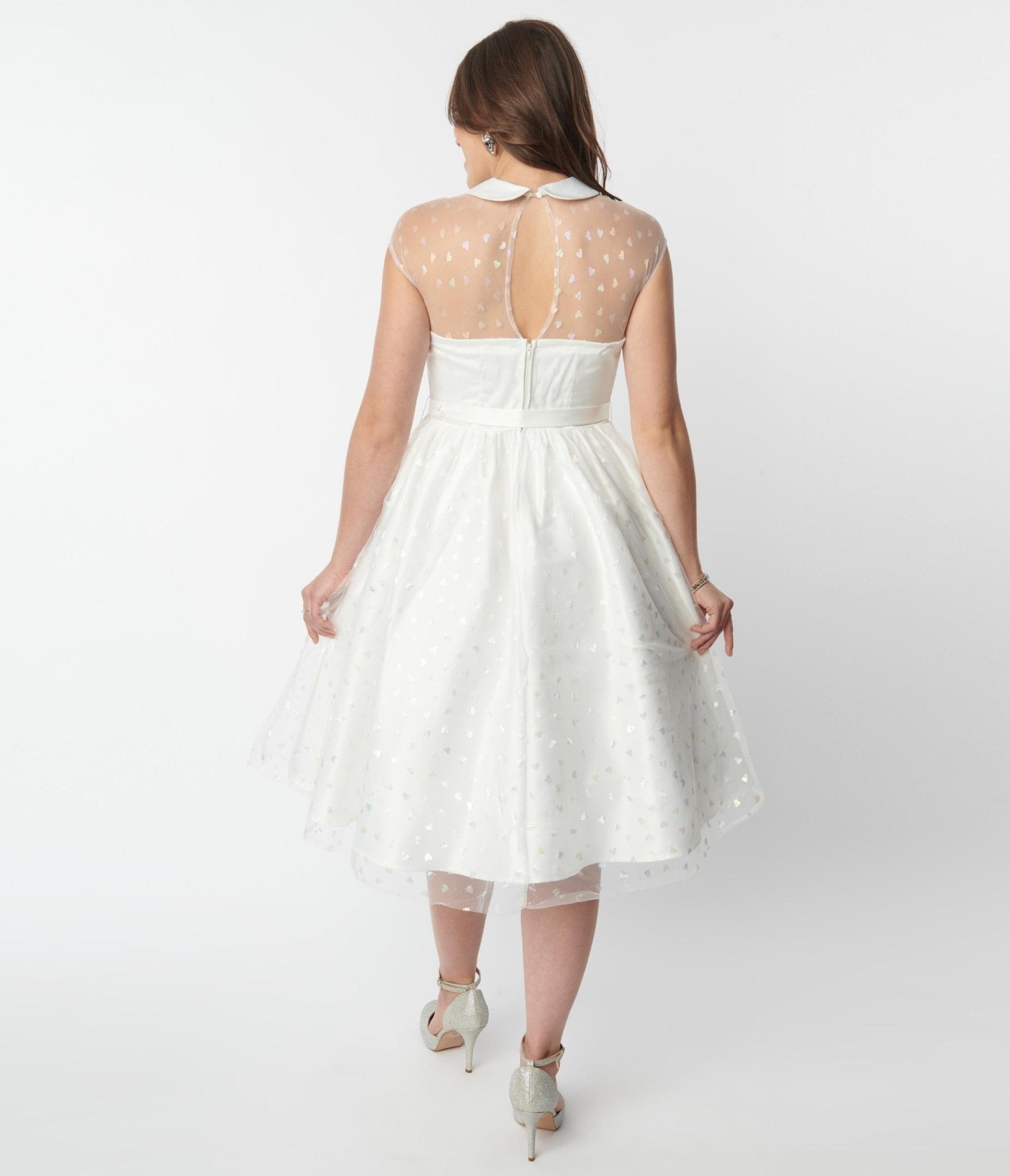 Unique Vintage White & Iridescent Heart Bridal Swing Dress - Unique Vintage - Womens, DRESSES, BRIDAL