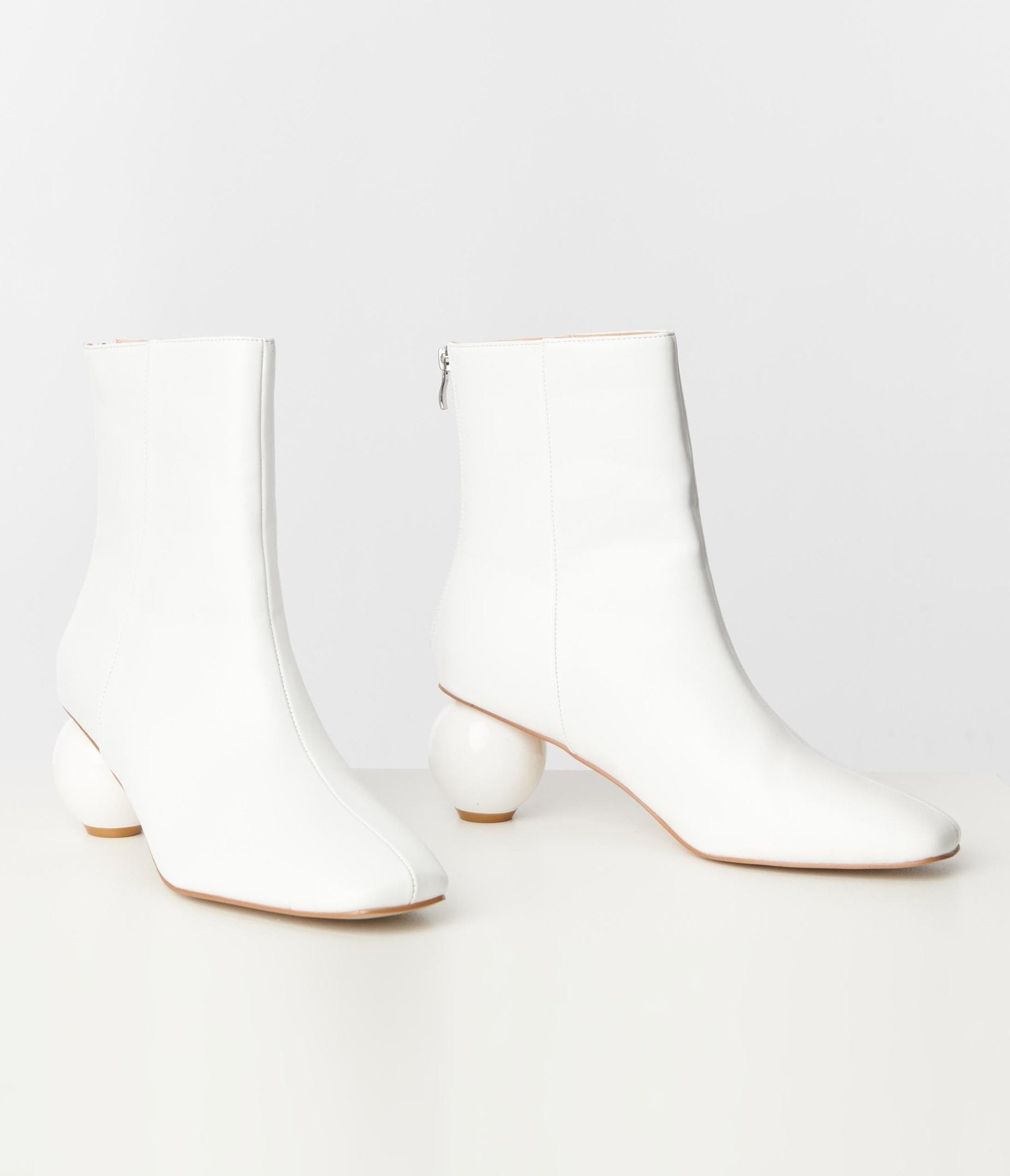 Unique Vintage White Leatherette Ball Heel Booties - Unique Vintage - Womens, SHOES, BOOTS