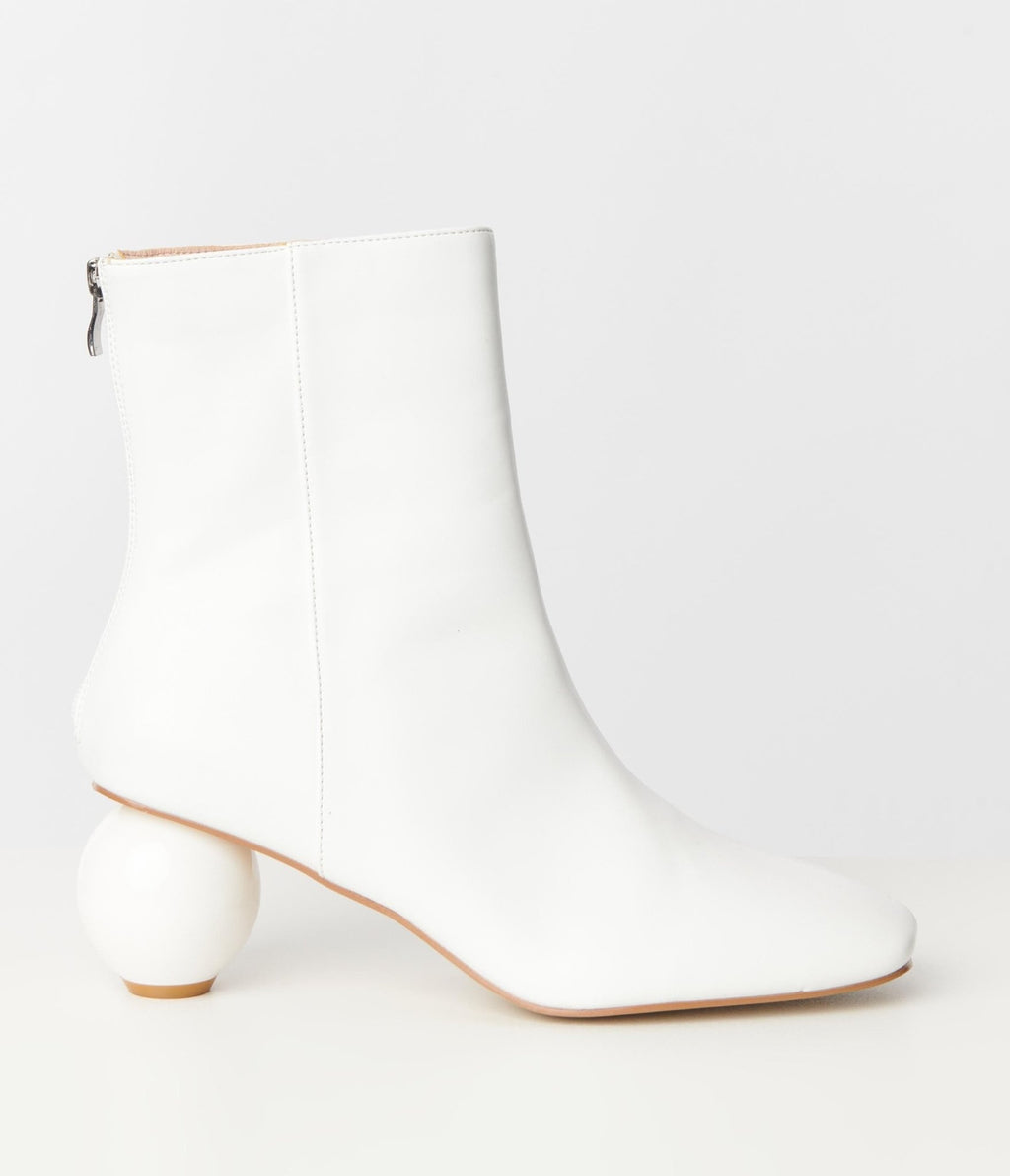 Unique Vintage White Leatherette Ball Heel Booties - Unique Vintage - Womens, SHOES, BOOTS