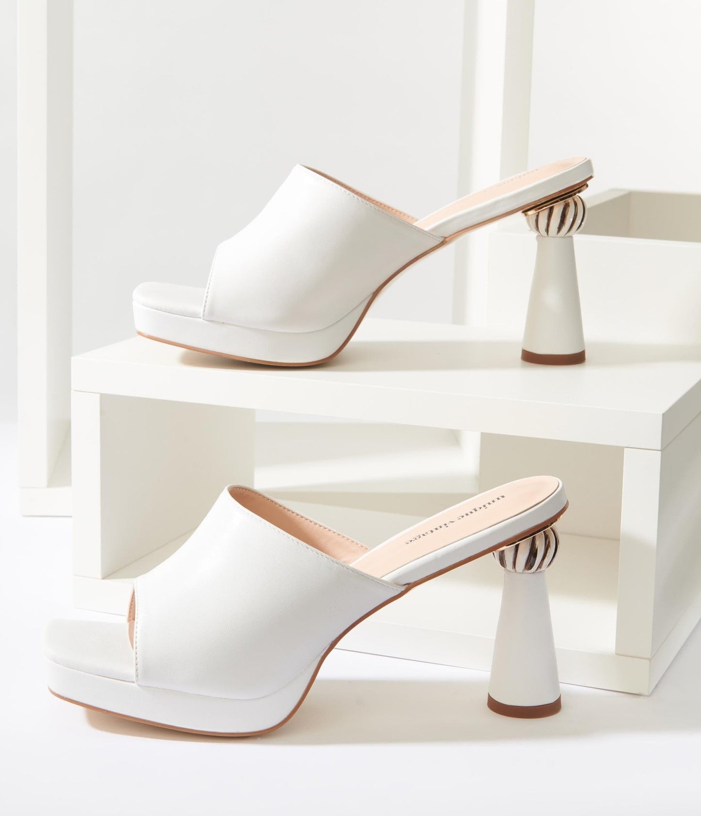 Unique Vintage White Leatherette Spiral Ball Mule Heels - Unique Vintage - Womens, SHOES, HEELS