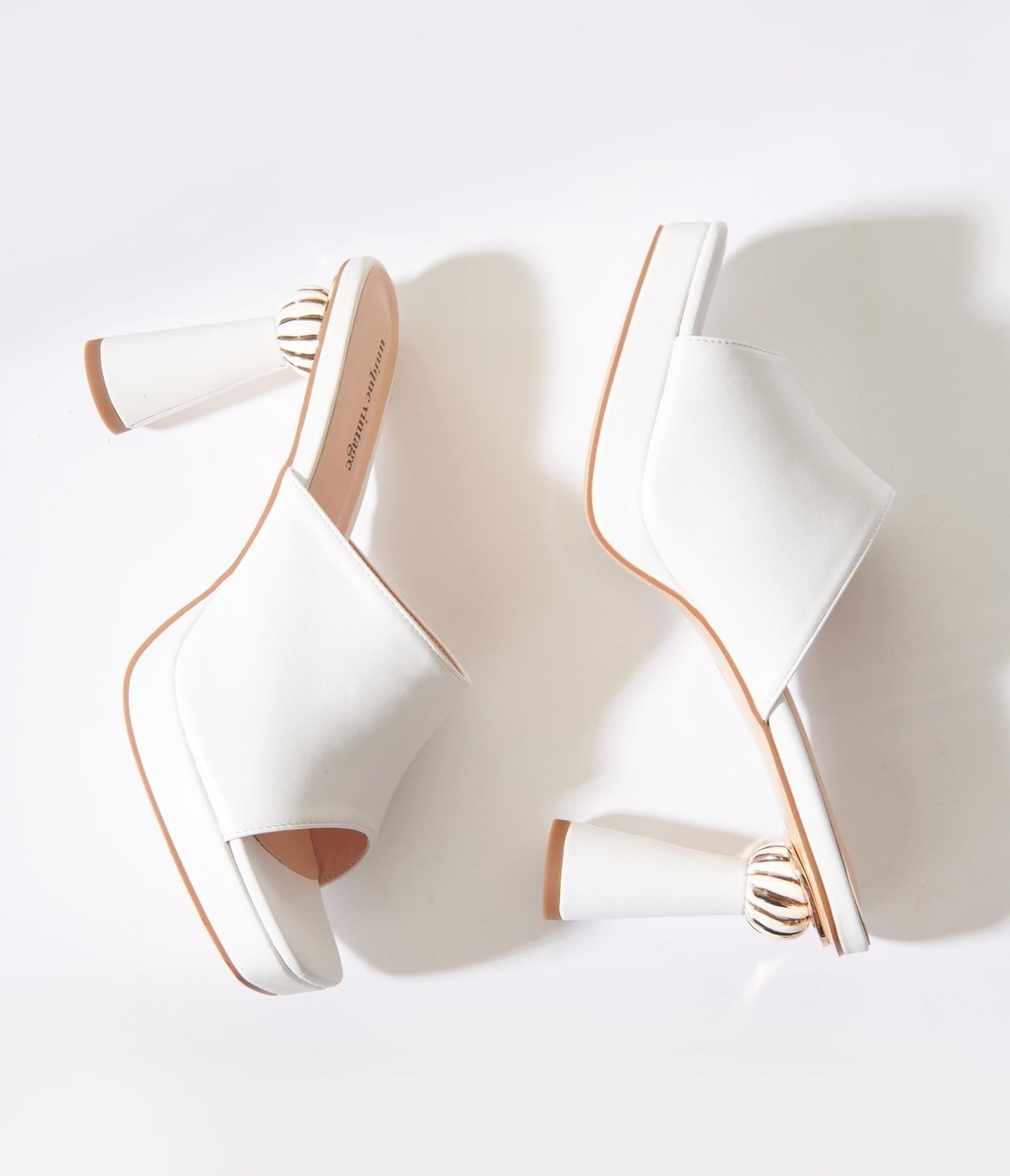 Unique Vintage White Leatherette Spiral Ball Mule Heels - Unique Vintage - Womens, SHOES, HEELS