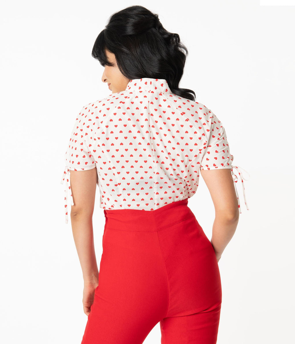 Unique Vintage White & Red Heart Print Chita Blouse - Unique Vintage - Womens, TOPS, WOVEN TOPS