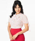 Unique Vintage White & Red Heart Print Chita Blouse - Unique Vintage - Womens, TOPS, WOVEN TOPS