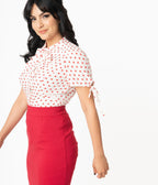 Unique Vintage White & Red Heart Print Chita Blouse - Unique Vintage - Womens, TOPS, WOVEN TOPS