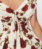 Unique Vintage White & Red Roses Off Shoulder Tea Length Dress - Unique Vintage - Womens, DRESSES, PROM AND SPECIAL OCCASION