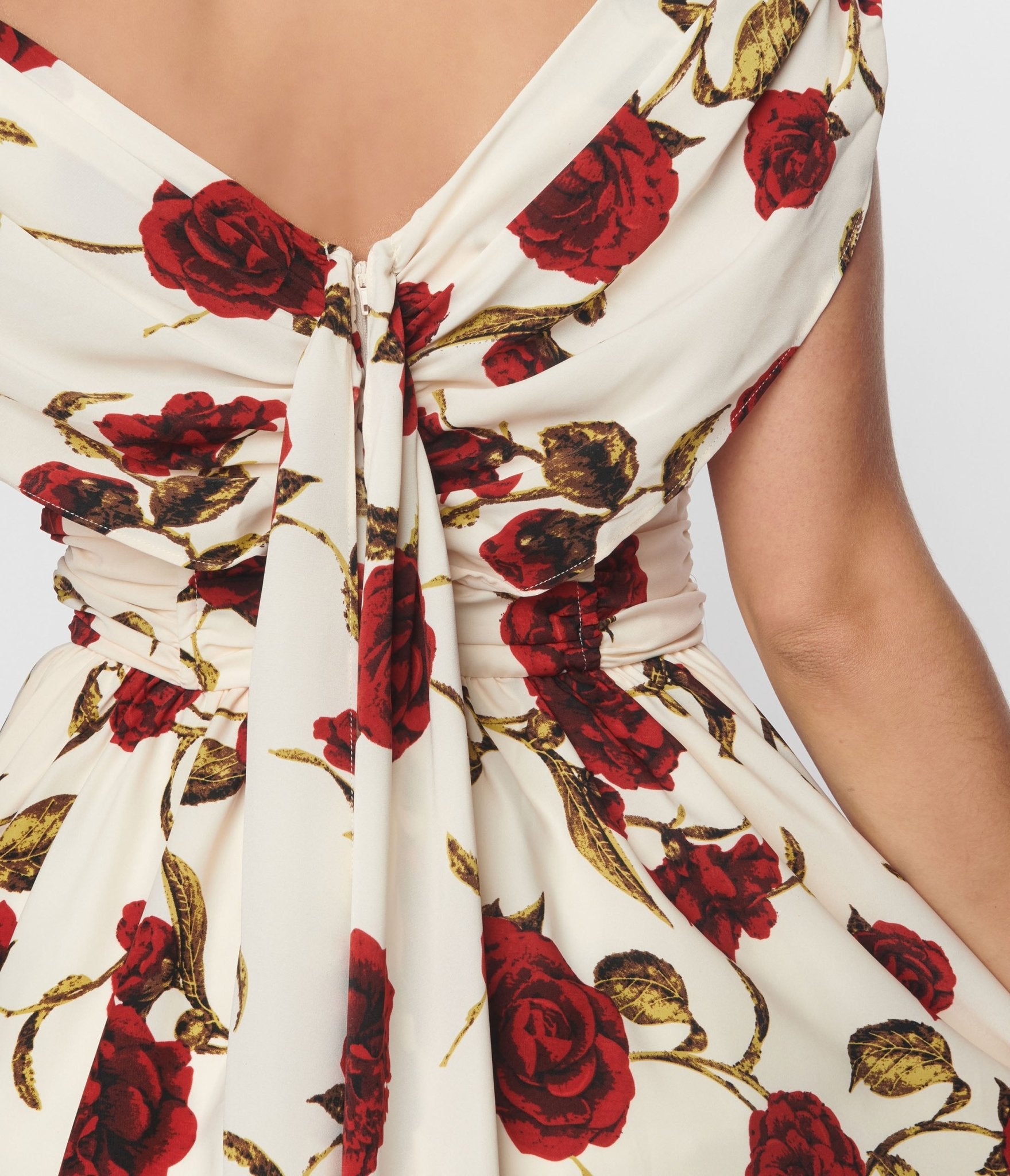 Unique Vintage White & Red Roses Off Shoulder Tea Length Dress - Unique Vintage - Womens, DRESSES, PROM AND SPECIAL OCCASION