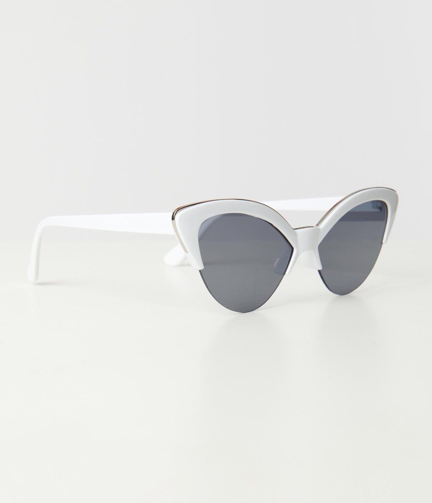 Unique Vintage White & Silver Half Rim Cat Eye Sunglasses - Unique Vintage - Womens, ACCESSORIES, SUNGLASSES