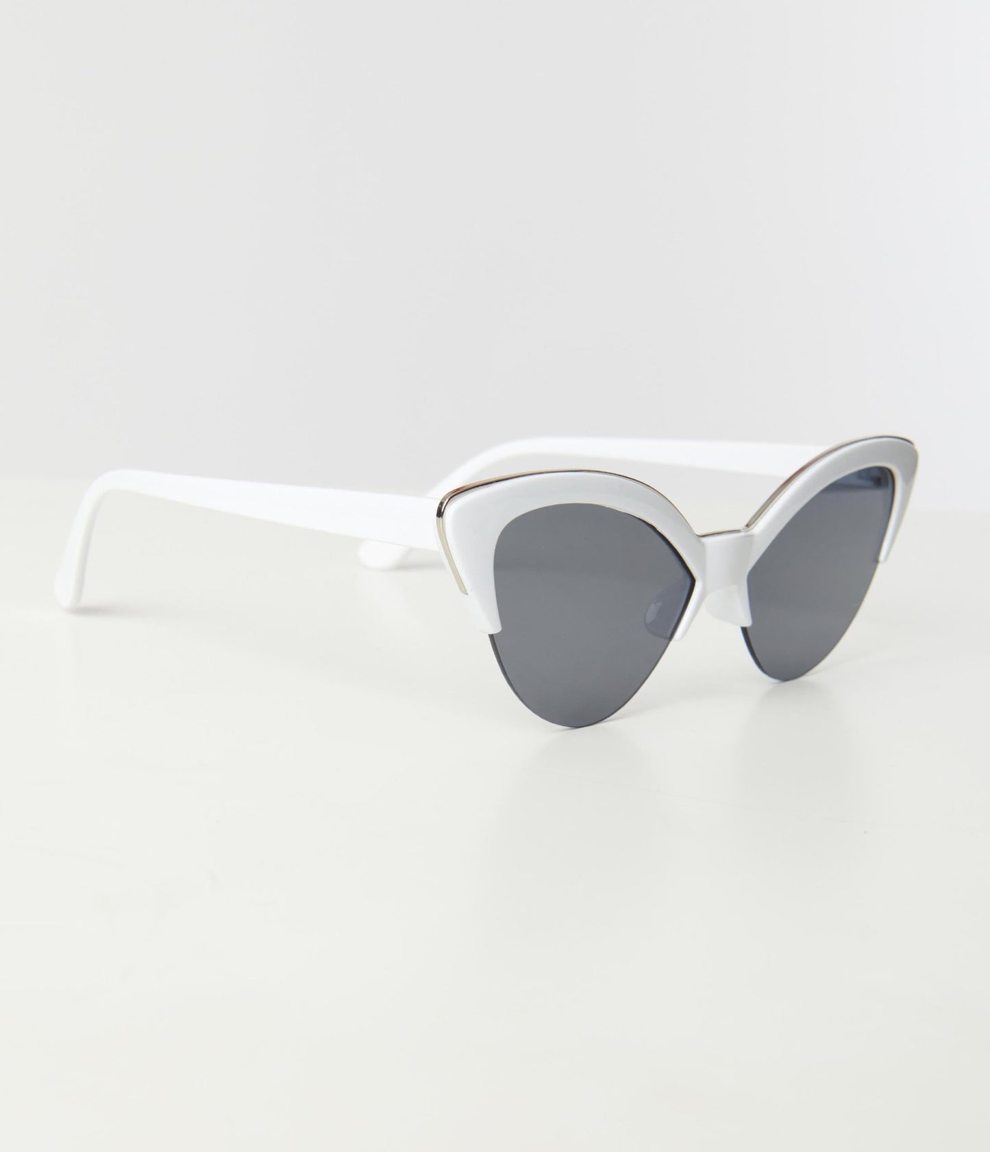 Unique Vintage White & Silver Half Rim Cat Eye Sunglasses - Unique Vintage - Womens, ACCESSORIES, SUNGLASSES