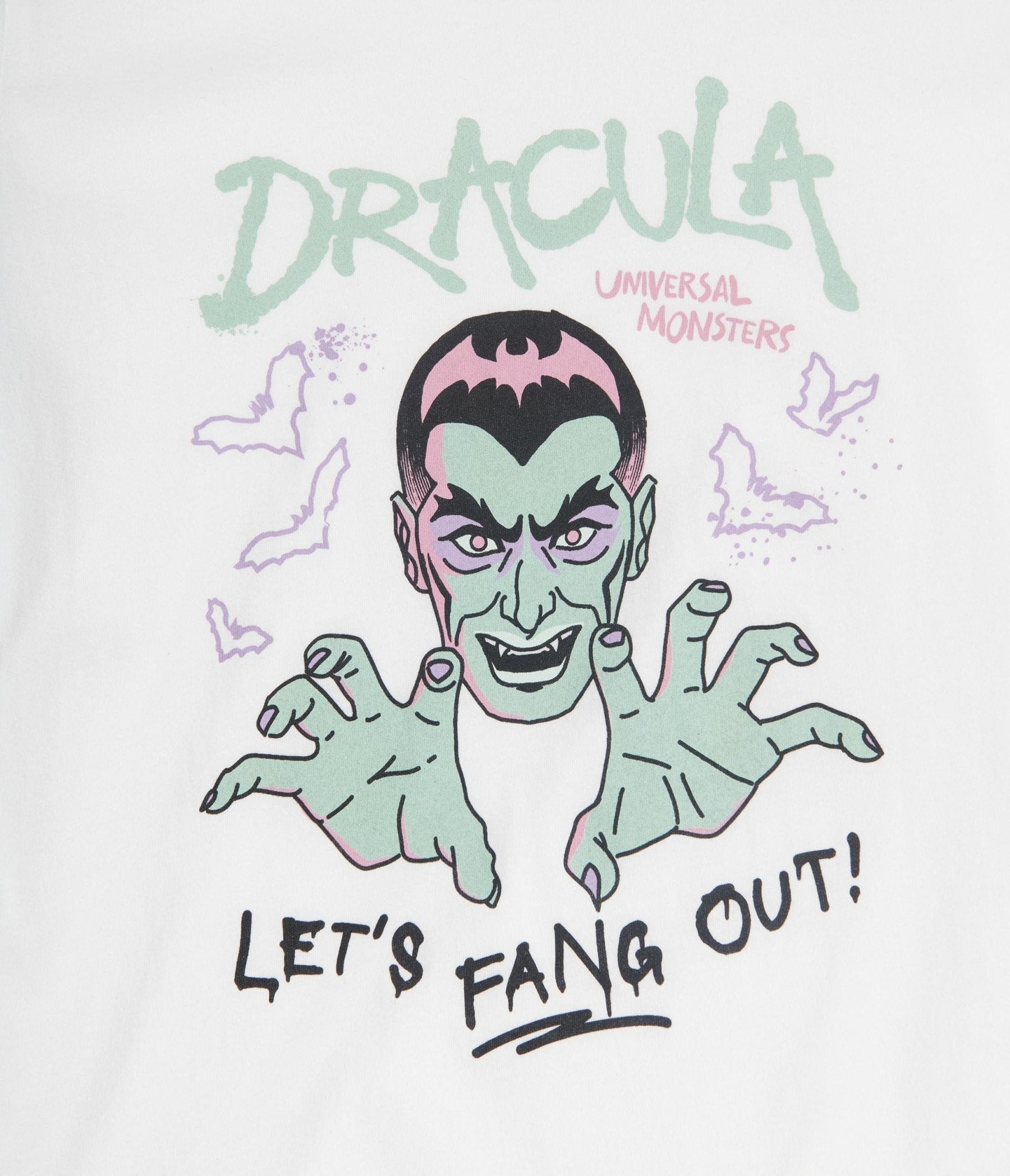 Universal Monsters x Unique Vintage White Let's Fang Out Fitted Tee - Unique Vintage - Womens, HALLOWEEN, GRAPHIC TEES
