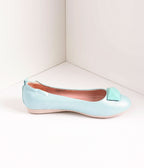Vintage Style Aqua Blue Leatherette & Geometric Gem Ballet Flats - Unique Vintage - Womens, SHOES, FLATS