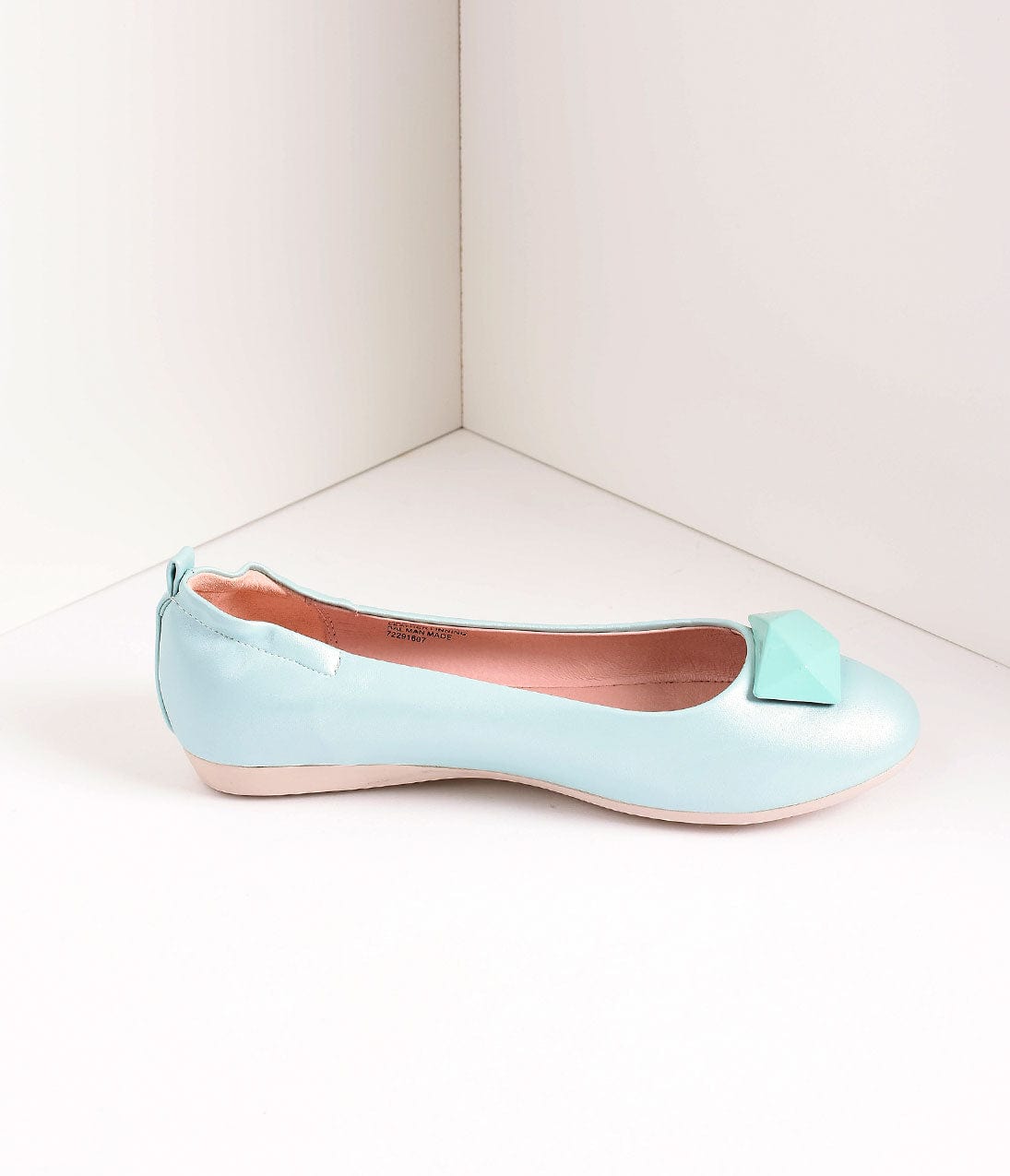 Vintage Style Aqua Blue Leatherette & Geometric Gem Ballet Flats - Unique Vintage - Womens, SHOES, FLATS