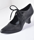 Vintage Style Black Leatherette Bow Tie Pointed Toe Heels - Unique Vintage - Womens, SHOES, HEELS