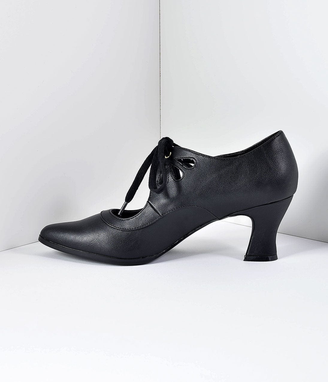 Vintage Style Black Leatherette Bow Tie Pointed Toe Heels - Unique Vintage - Womens, SHOES, HEELS