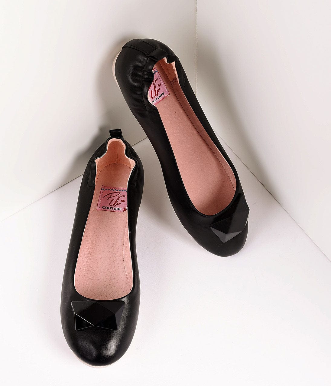 Vintage Style Black Leatherette & Geometric Gem Ballet Flats - Unique Vintage - Womens, SHOES, FLATS