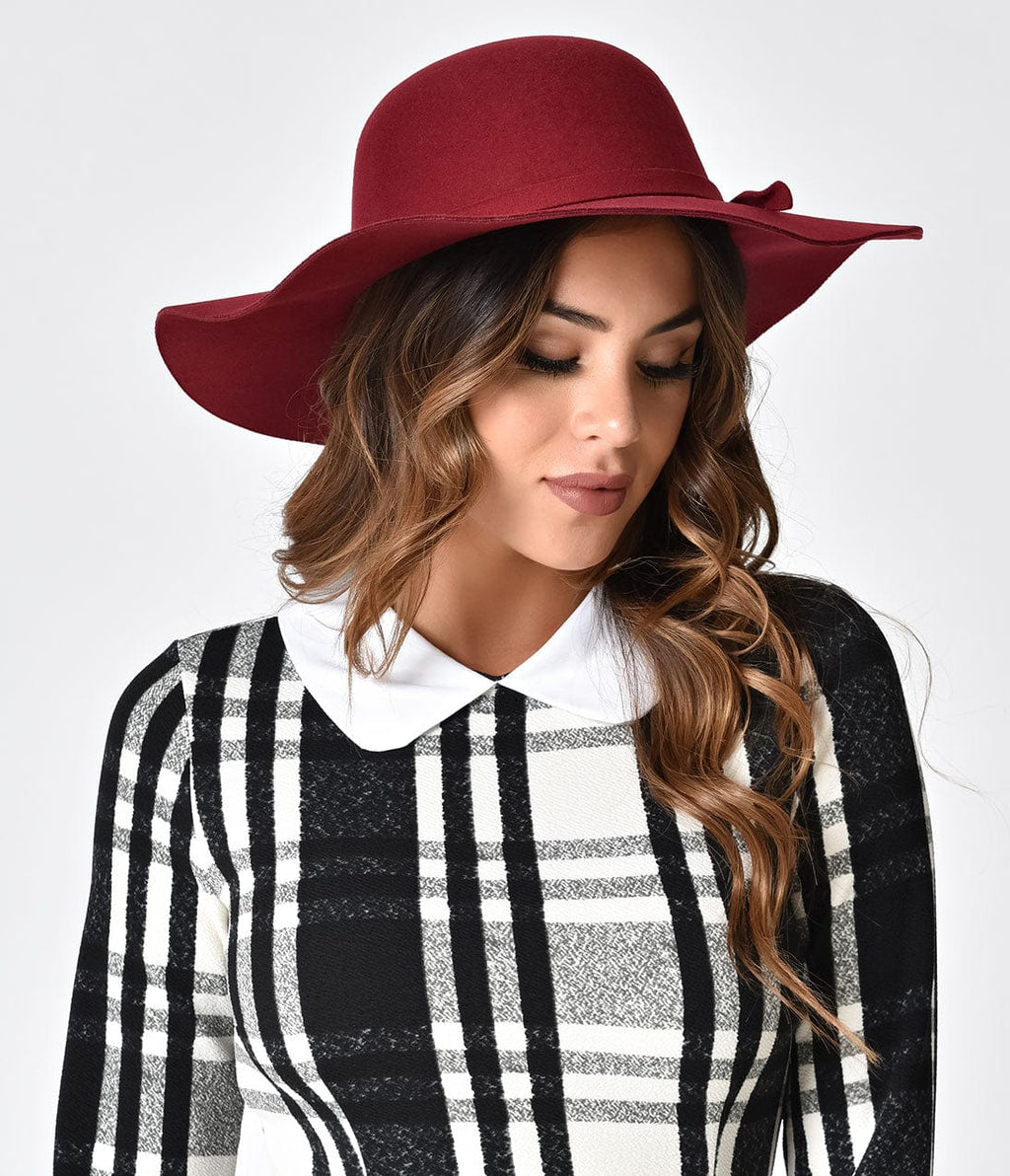 Vintage Style Burgundy Felt Wide Floppy Hat - Unique Vintage - Womens, ACCESSORIES, HATS
