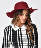 Vintage Style Burgundy Felt Wide Floppy Hat - Unique Vintage - Womens, ACCESSORIES, HATS