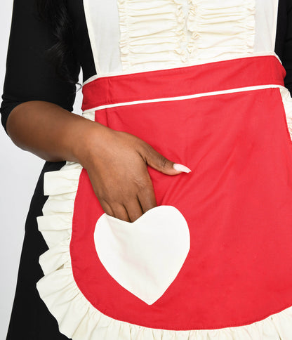Vintage Style Cream & Red Valentine Darling Apron - Unique Vintage - Womens, ACCESSORIES, GIFTS/HOME