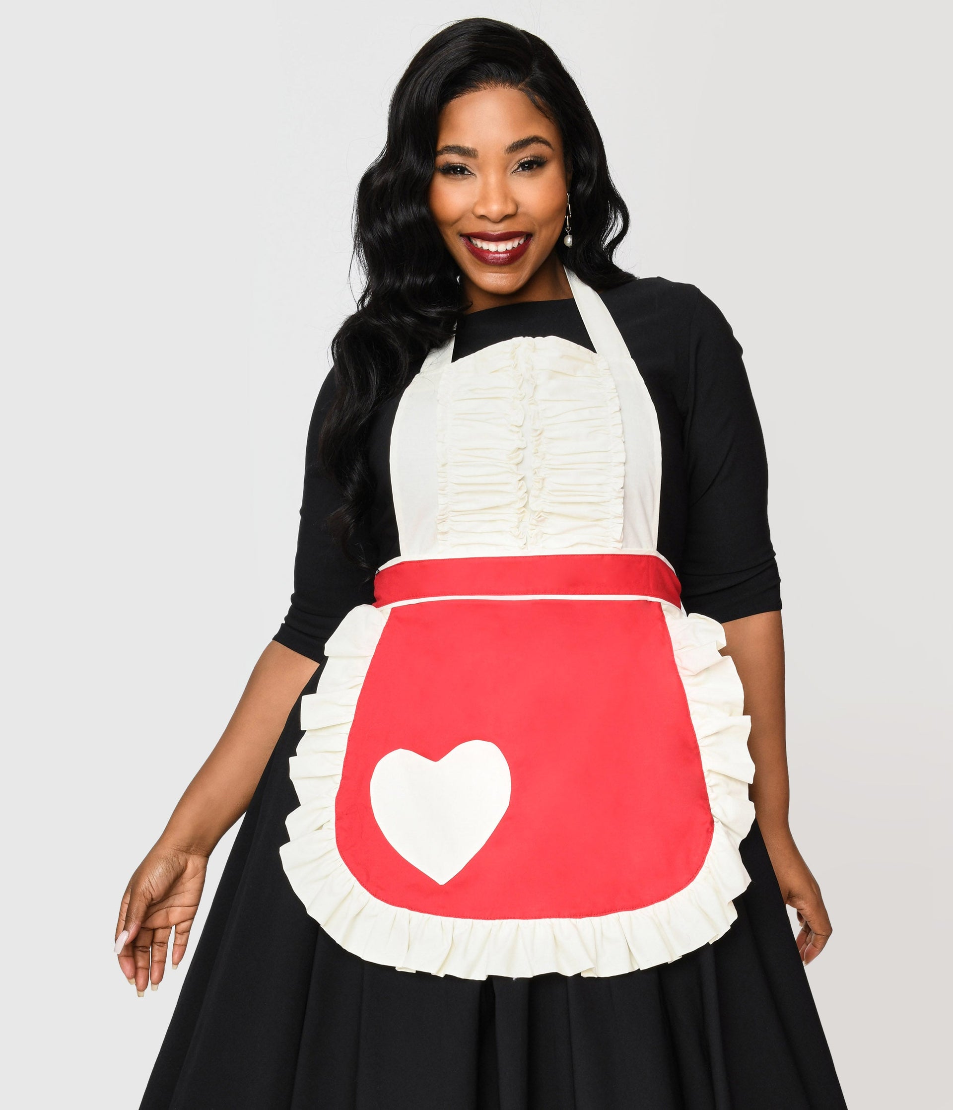 Vintage Style Cream & Red Valentine Darling Apron - Unique Vintage - Womens, ACCESSORIES, GIFTS/HOME