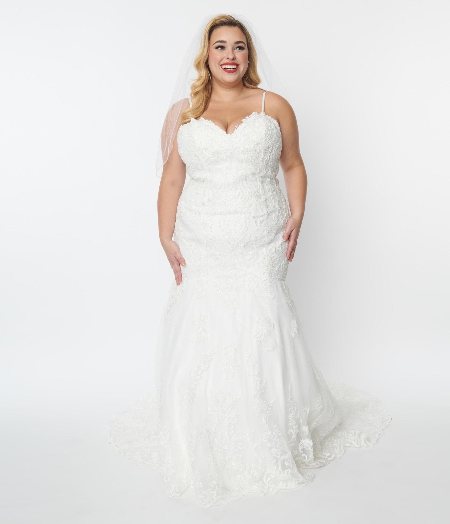 Long Sleevess V neck Plus size Mermaid Bridal gowns for Wedding –  showprettydress