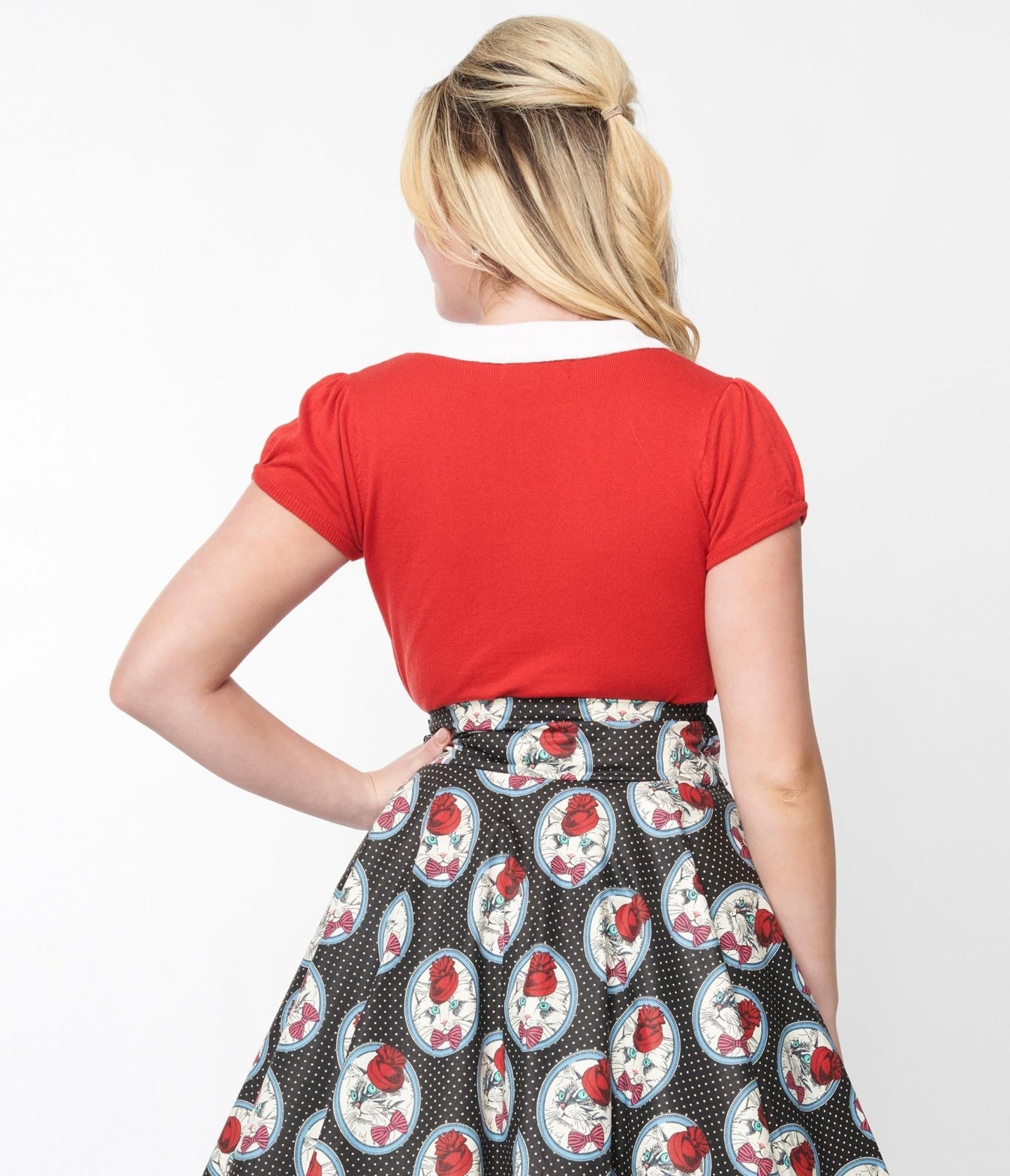 Retro & Vintage Vintage Style Red & White Collar Sweater Knit Top