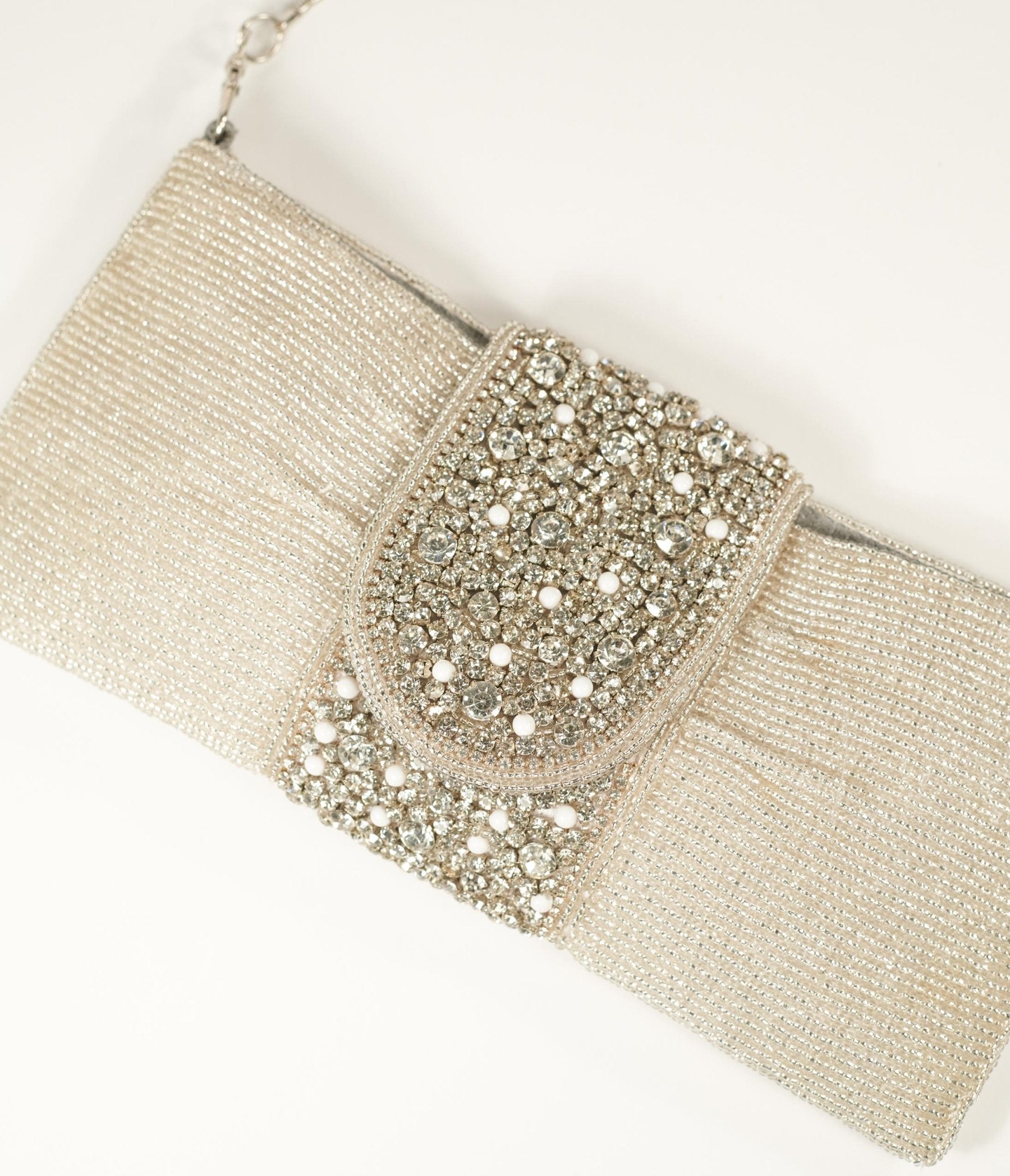 1920s Style Silver Beaded Rhinestone Clutch Unique Vintage