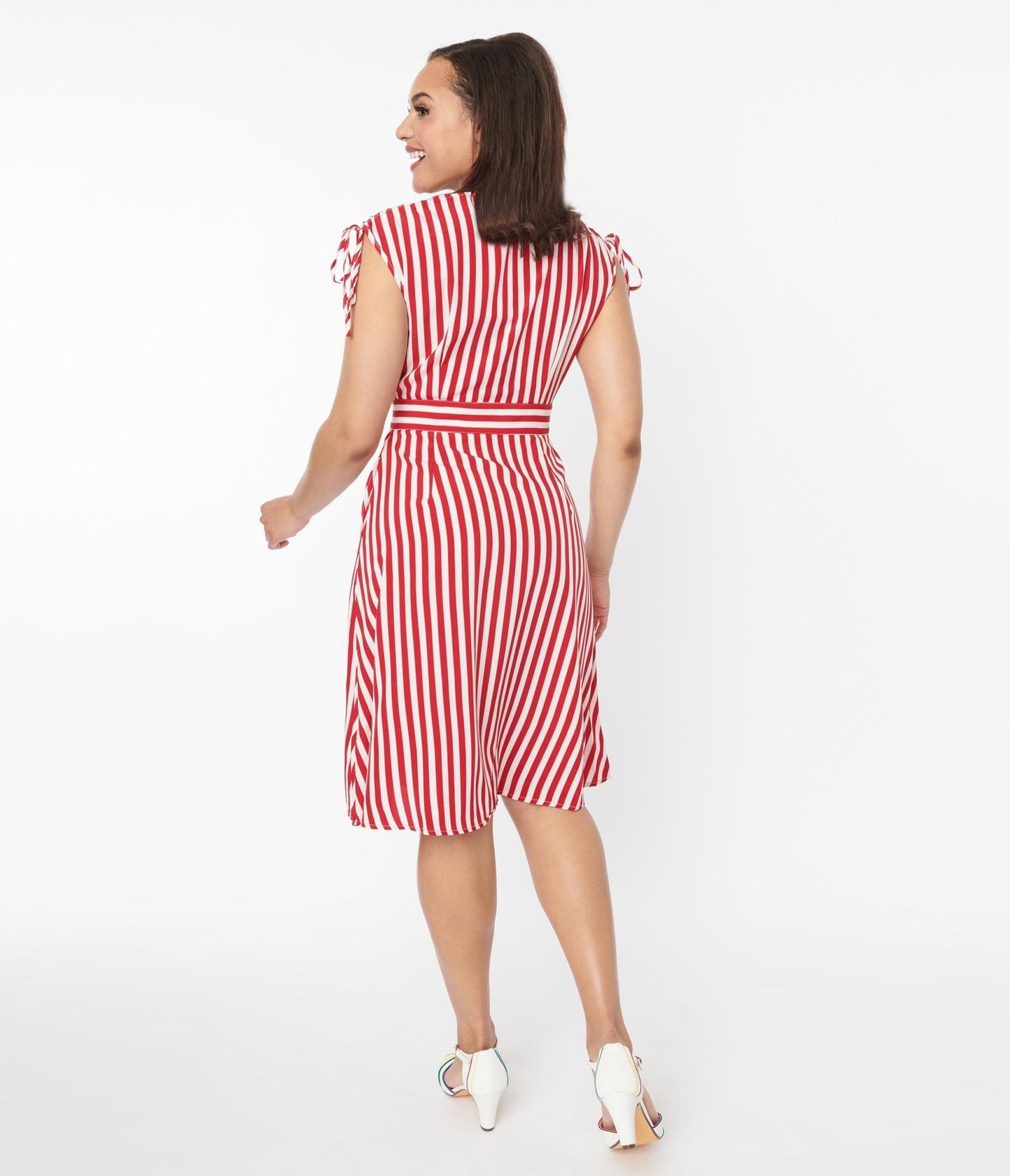 Voodoo Vixen Red & White Striped Flare Dress - Unique Vintage - Womens, DRESSES, FIT AND FLARE