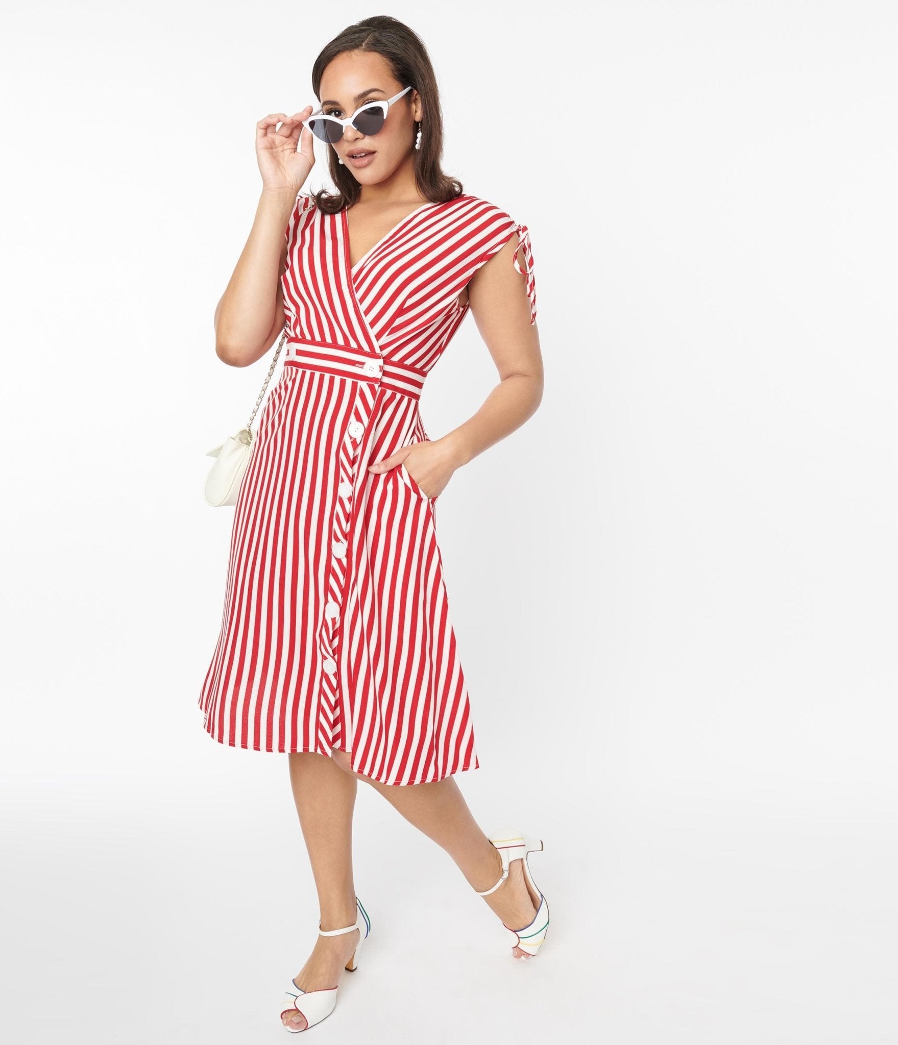 Voodoo Vixen Red & White Striped Flare Dress - Unique Vintage - Womens, DRESSES, FIT AND FLARE