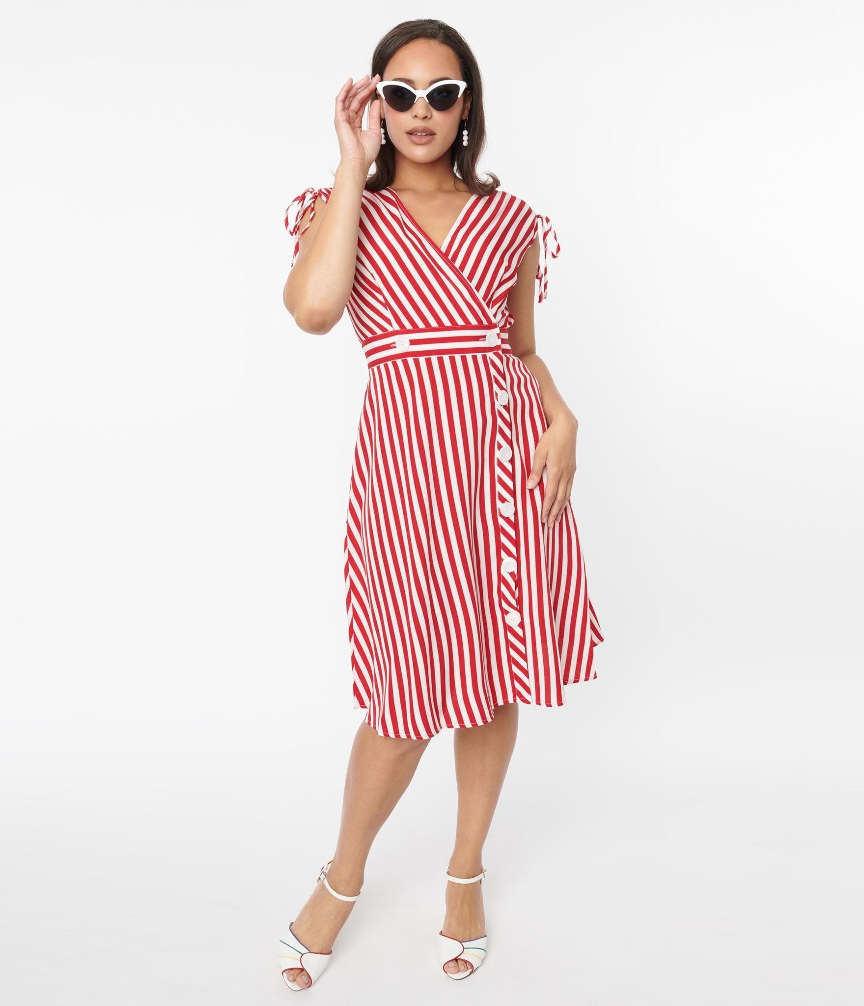 Voodoo Vixen Red & White Striped Flare Dress - Unique Vintage - Womens, DRESSES, FIT AND FLARE