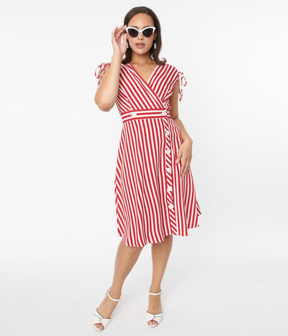 Voodoo Vixen Red & White Striped Flare Dress - Unique Vintage - Womens, DRESSES, FIT AND FLARE