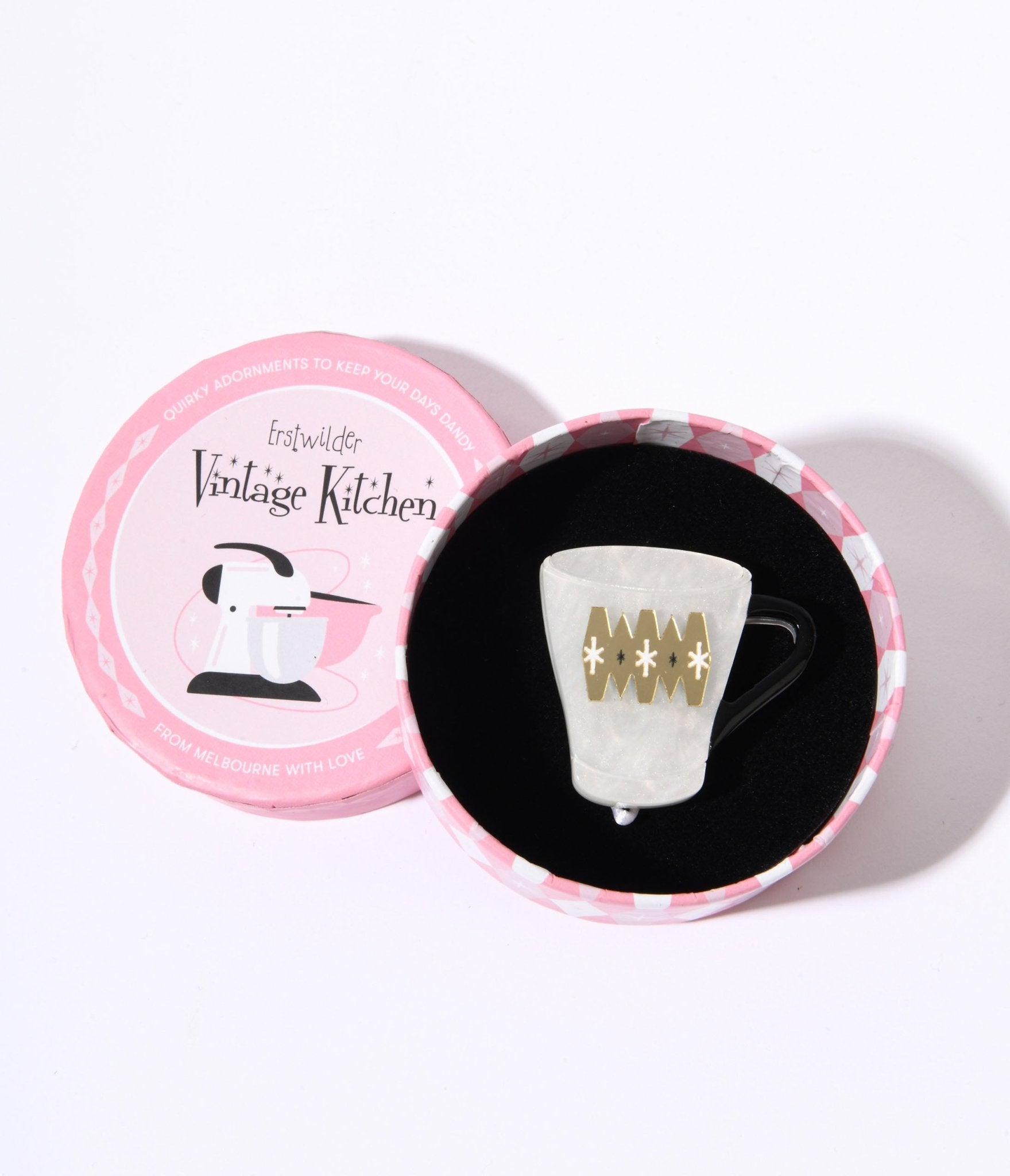 Wake Up & Smell The Coffee Mini Brooch - Unique Vintage - Womens, ACCESSORIES, JEWELRY