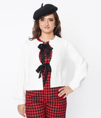 White & Black Bow Tie Cardigan - Unique Vintage - Womens, TOPS, SWEATERS