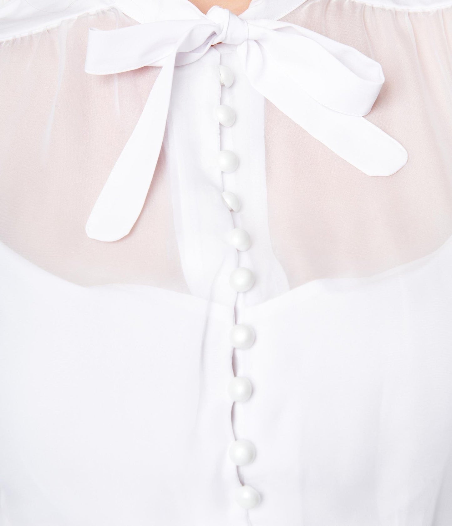 White Chiffon Neck Tie Blouse - Unique Vintage - Womens, TOPS, WOVEN TOPS