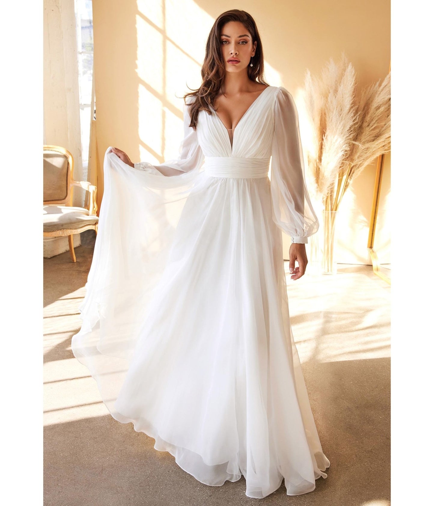 White Chiffon Sleeve Goddess Bridal Gown - Unique Vintage - Womens, DRESSES, BRIDAL