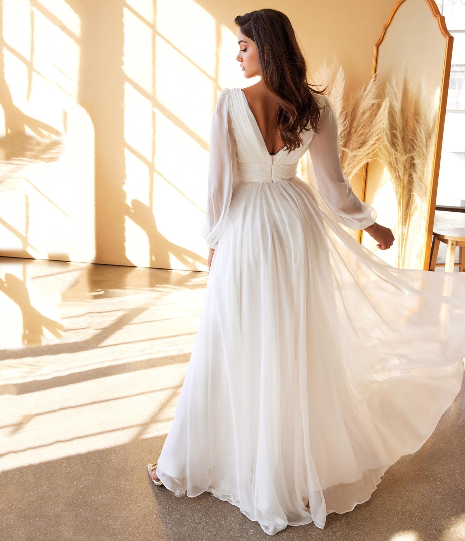 White Chiffon Sleeve Goddess Bridal Gown - Unique Vintage - Womens, DRESSES, BRIDAL