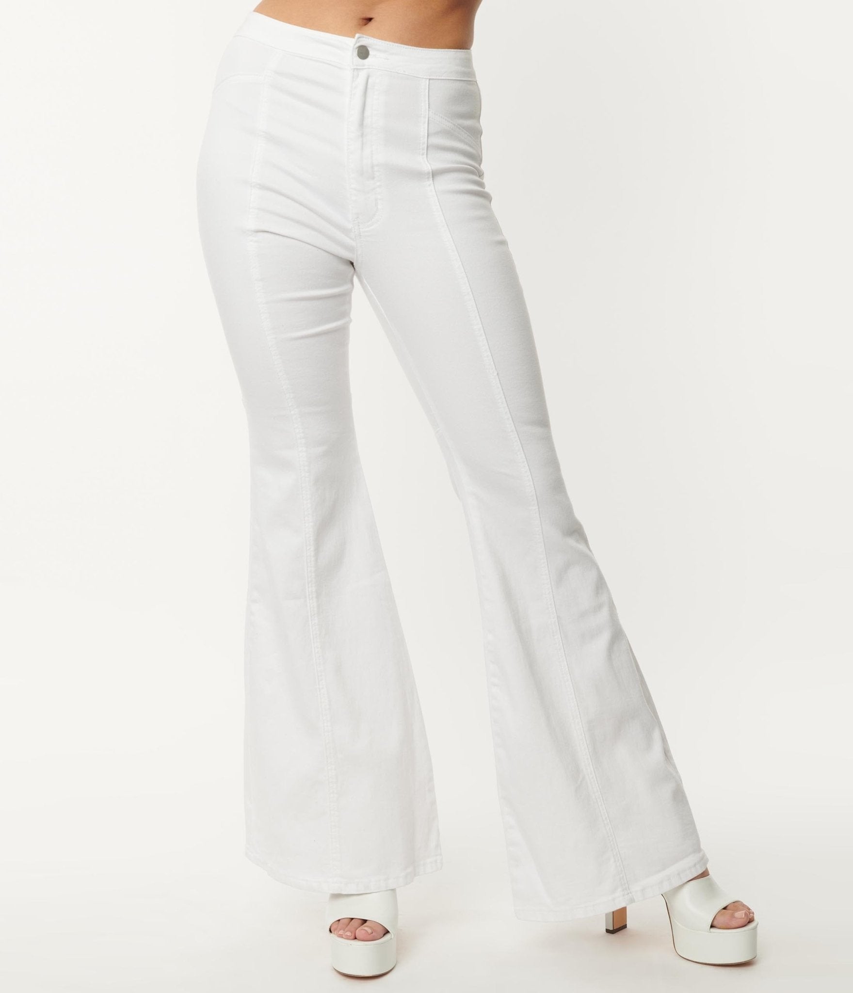 White Denim Flare Jeans - Unique Vintage - Womens, BOTTOMS, JEANS