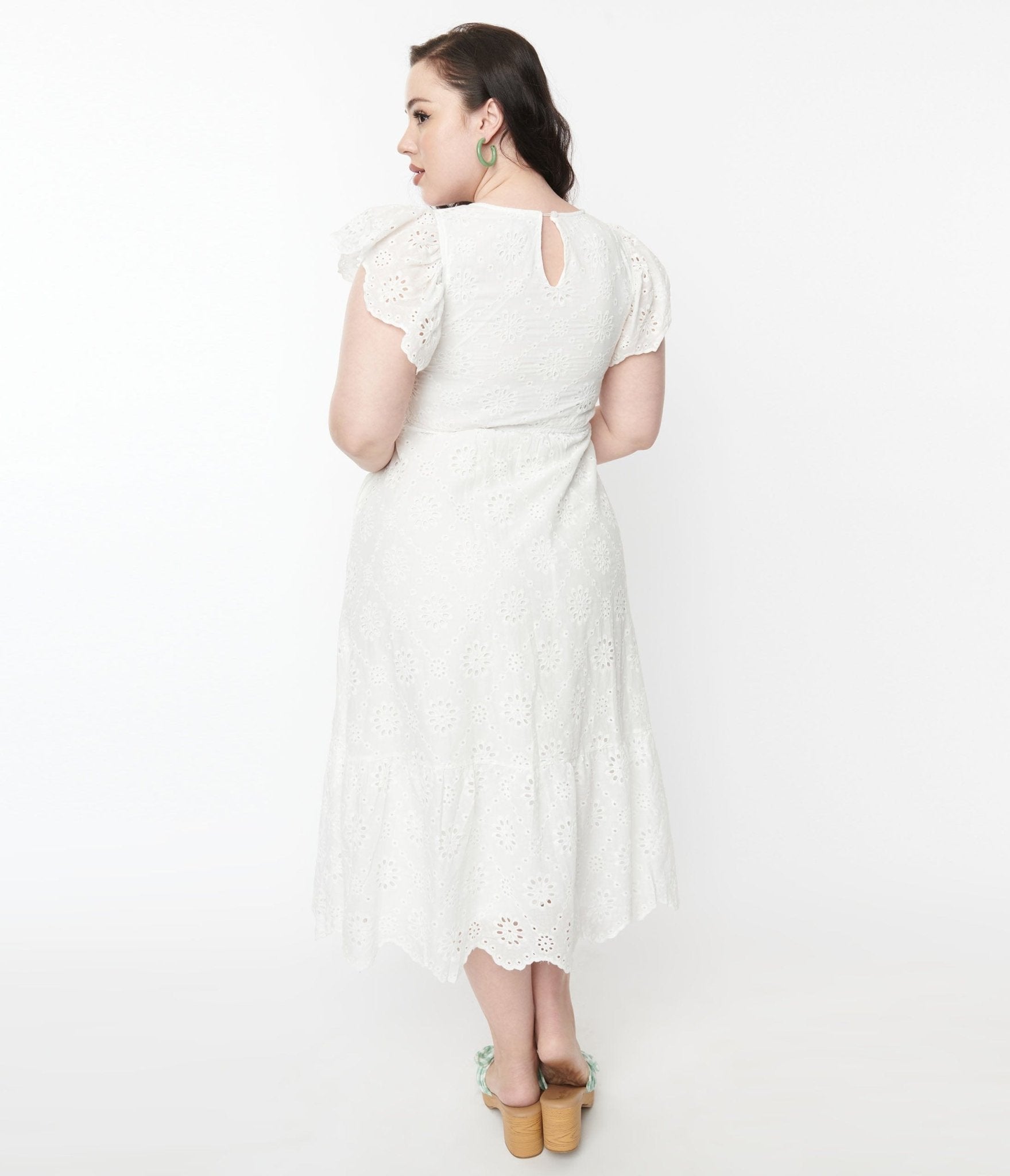 White Eyelet Midi Dress - Unique Vintage - Womens, DRESSES, MIDI