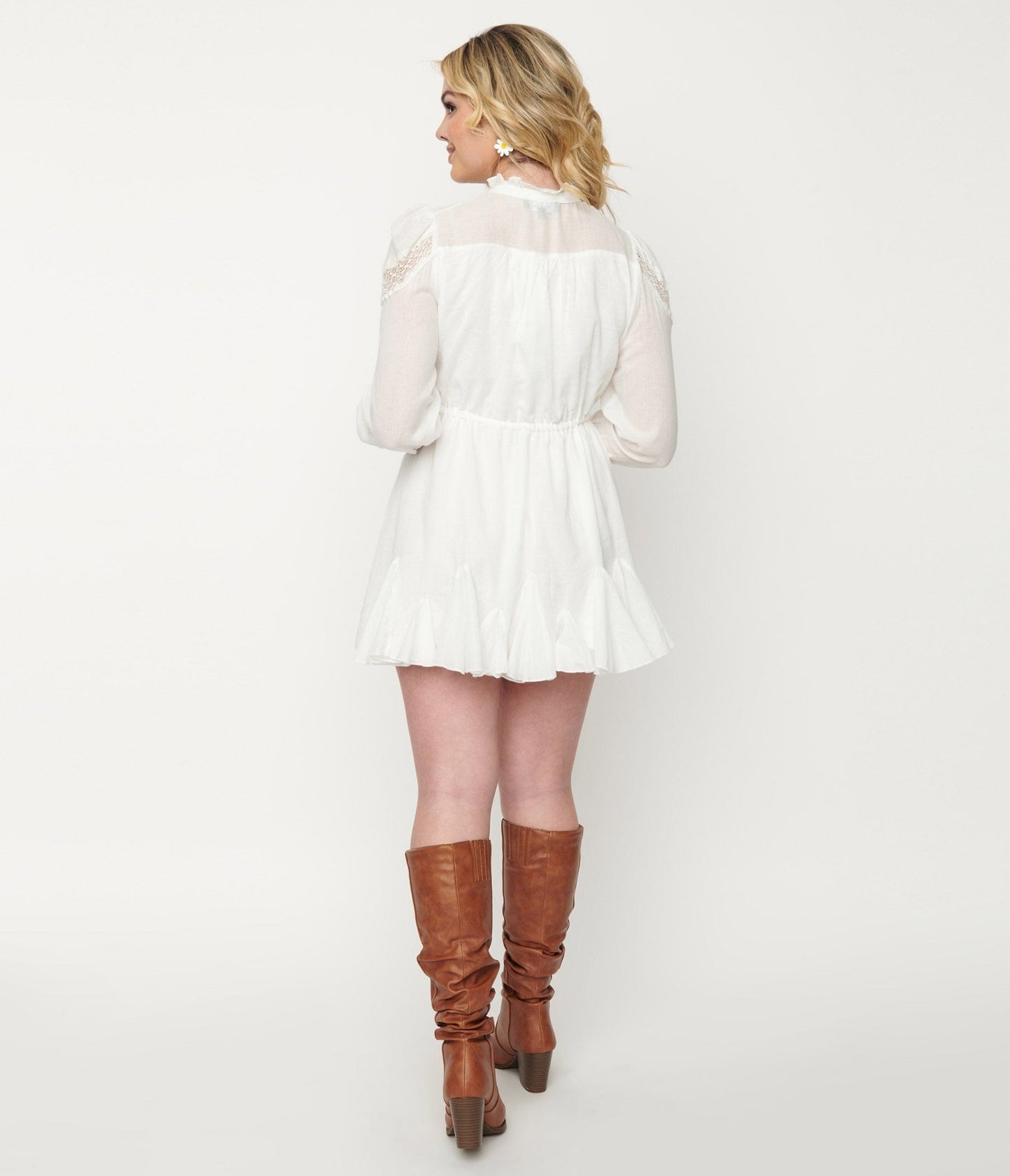 White Lace Accent Fit & Flare Dress - Unique Vintage - Womens, DRESSES, FIT AND FLARE