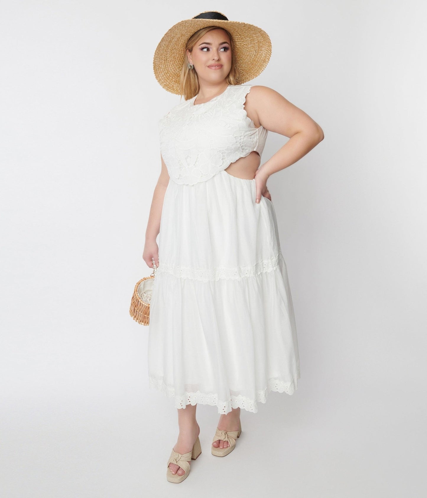 White Lace Front Midi Dress - Unique Vintage - Womens, DRESSES, MIDI