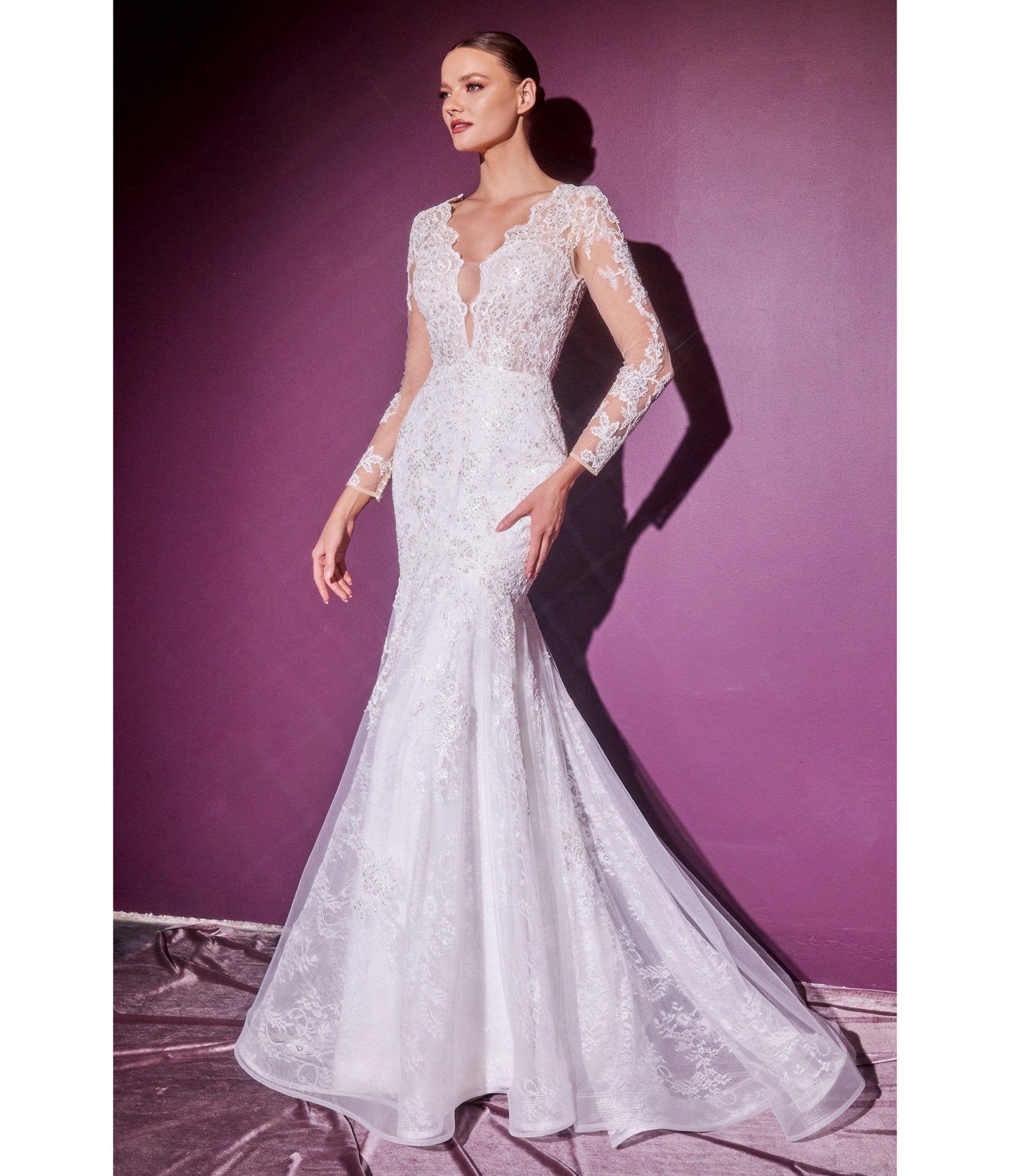 White Lace Long Sleeve Mermaid Bridal Gown - Unique Vintage - Womens, DRESSES, BRIDAL