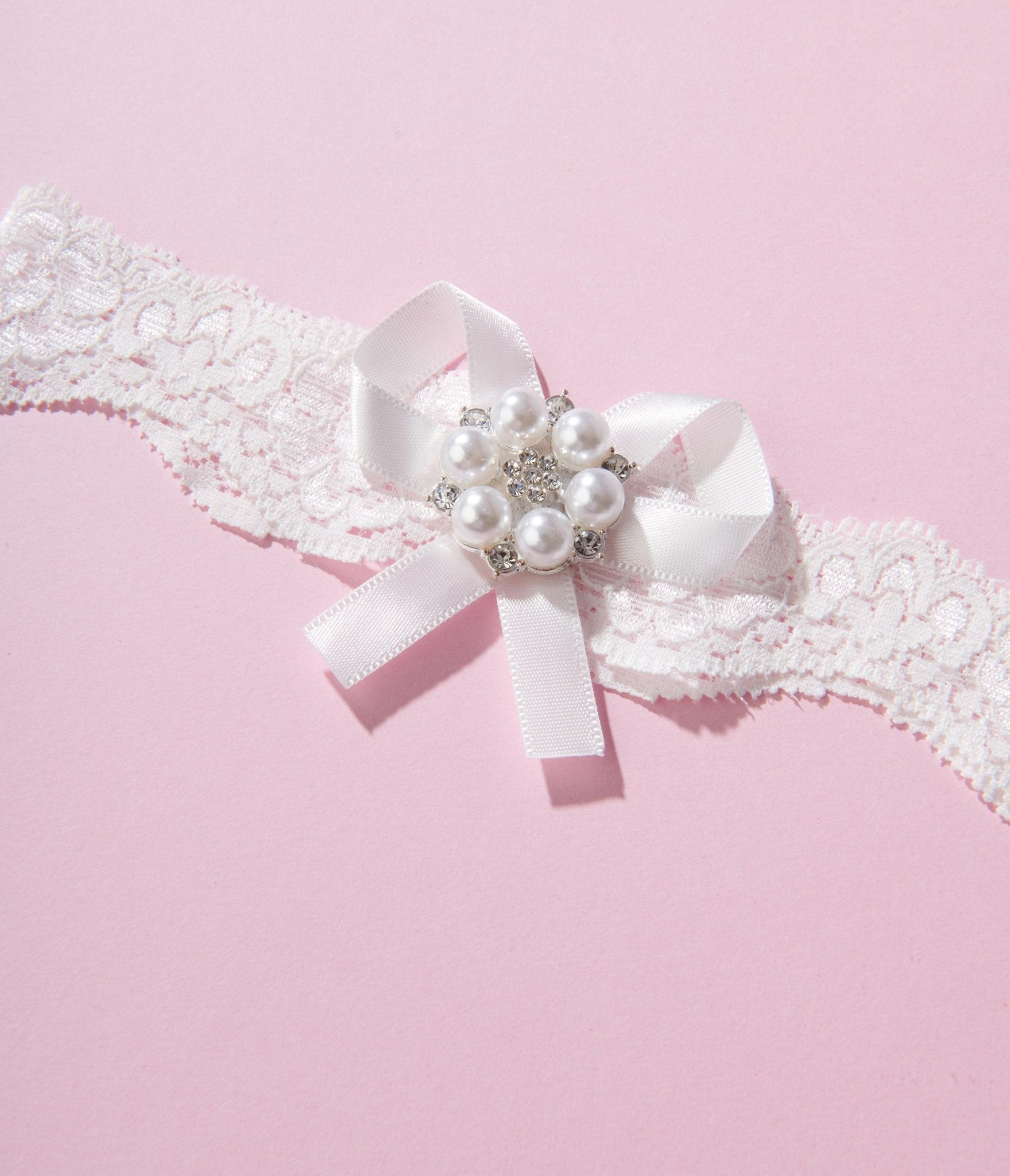 White Lace & Rhinestone Bridal Garter Set - Unique Vintage - Womens, ACCESSORIES, HOSIERY