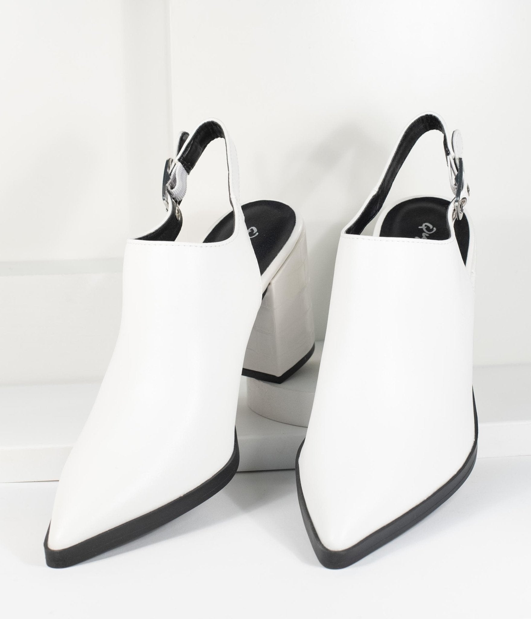 White Leatherette Pointed Toe Heel Slingback - Unique Vintage - Womens, SHOES, HEELS