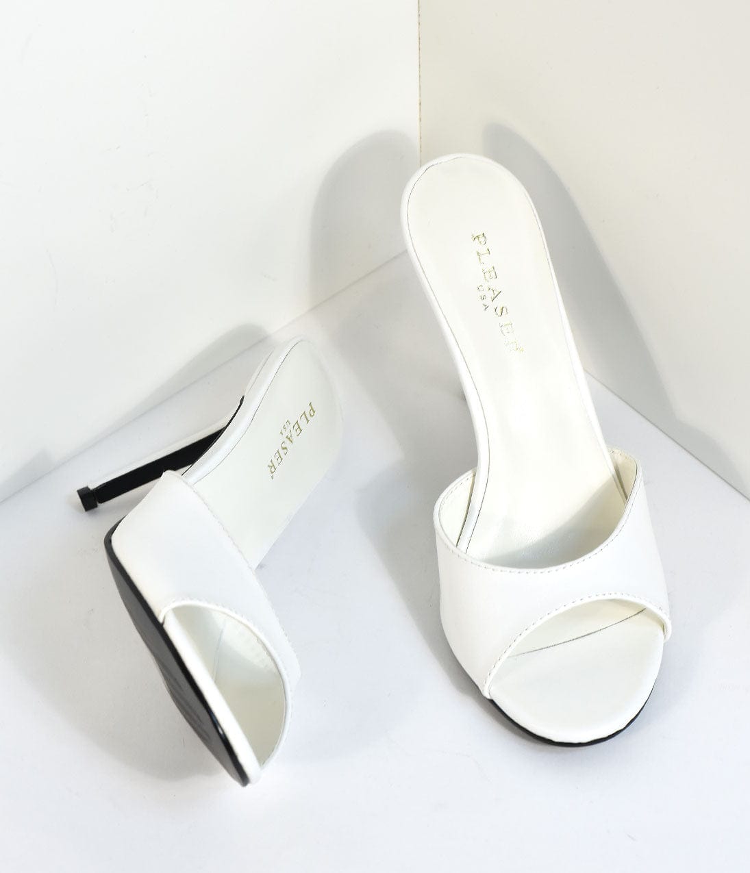 White Matte Leatherette Peep Toe Slip On Heels – Unique Vintage