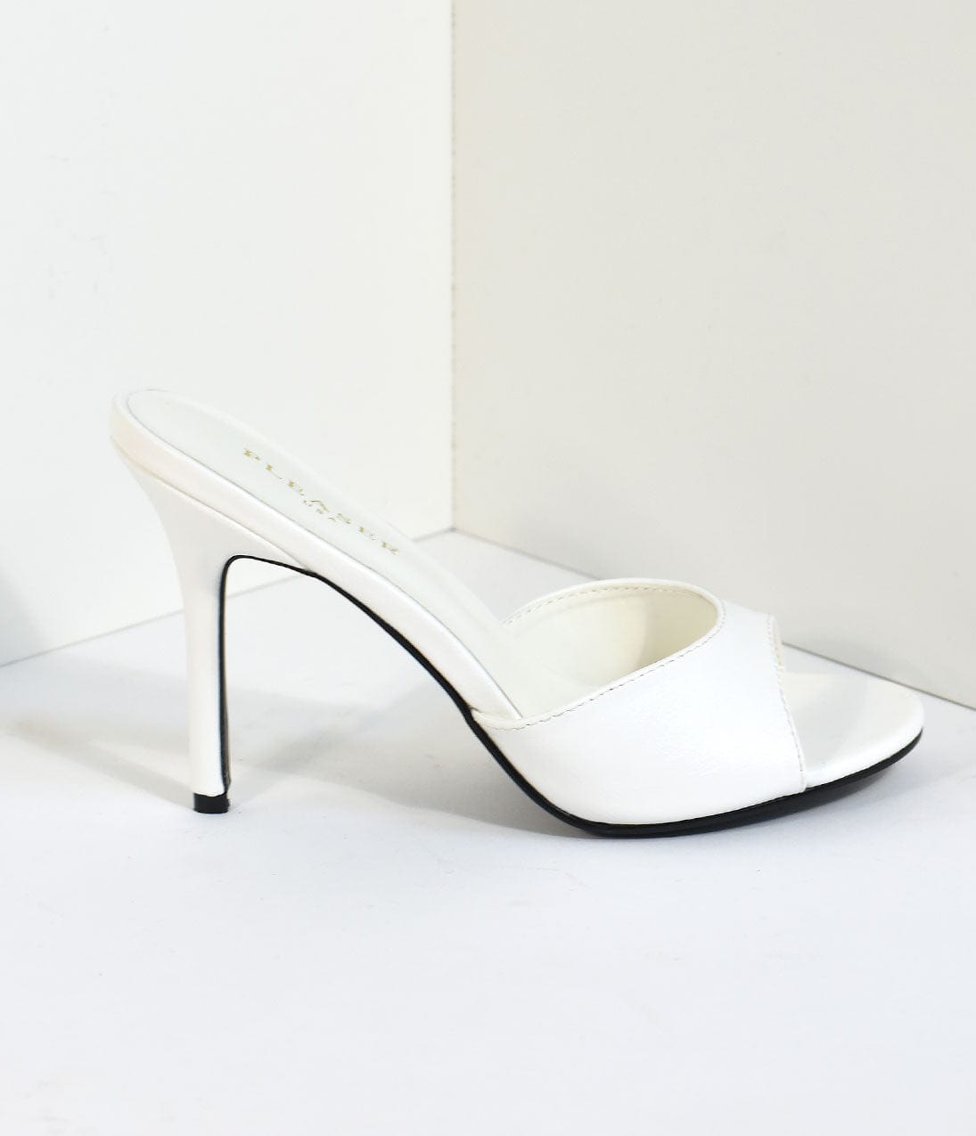 White Matte Leatherette Peep Toe Slip On Heels - Unique Vintage - Womens, SHOES, HEELS