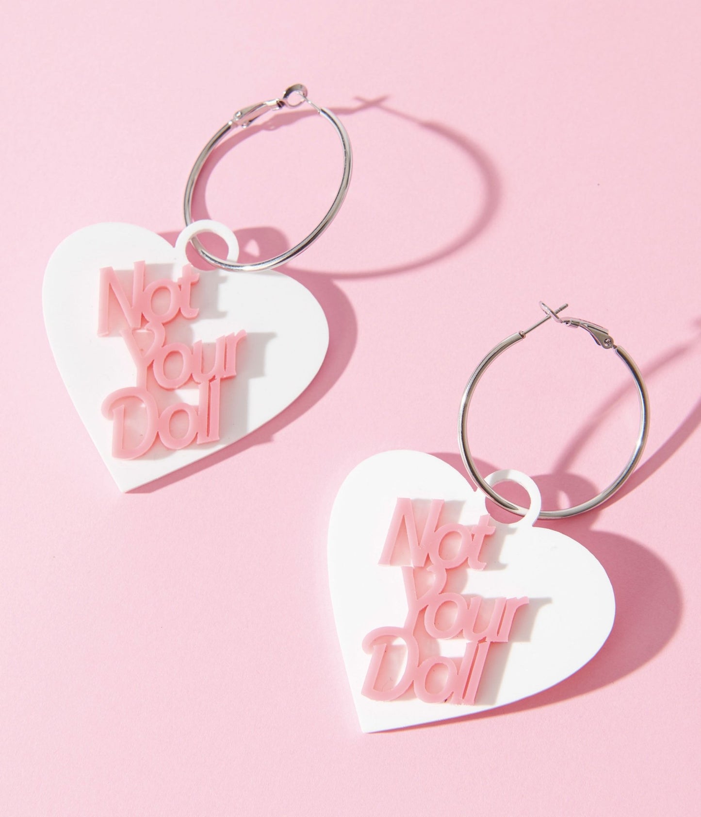 White Not Your Doll Heart Hoop Earrings - Unique Vintage - Womens, ACCESSORIES, JEWELRY