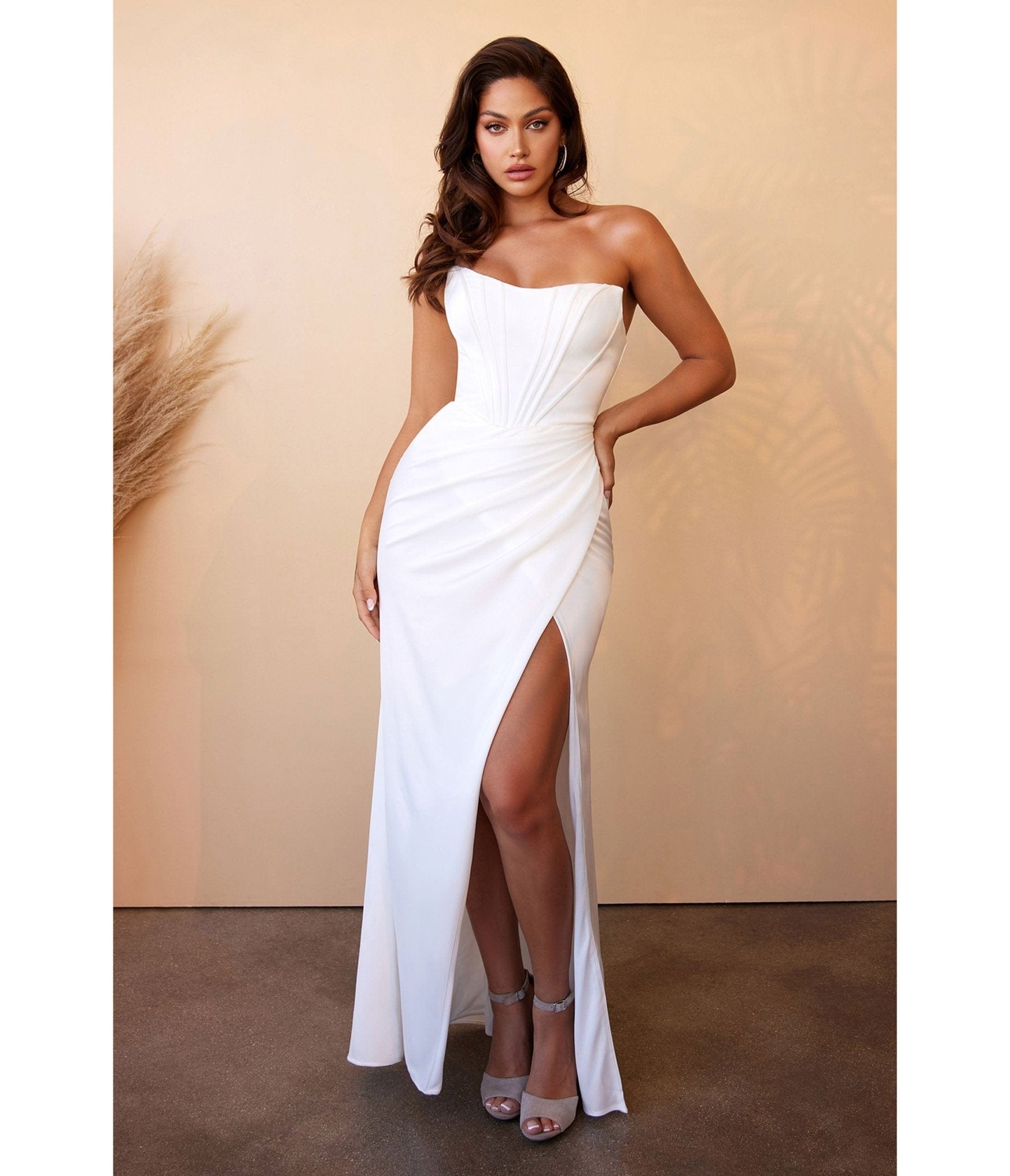 White Off The Shoulder Corset Satin Bridal Gown - Unique Vintage - Womens, DRESSES, PROM AND SPECIAL OCCASION