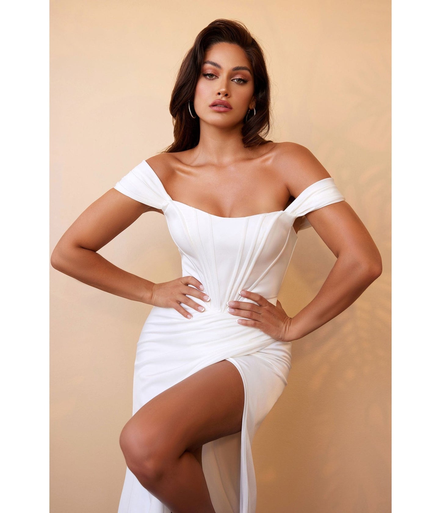 White Off The Shoulder Corset Satin Bridal Gown - Unique Vintage - Womens, DRESSES, PROM AND SPECIAL OCCASION
