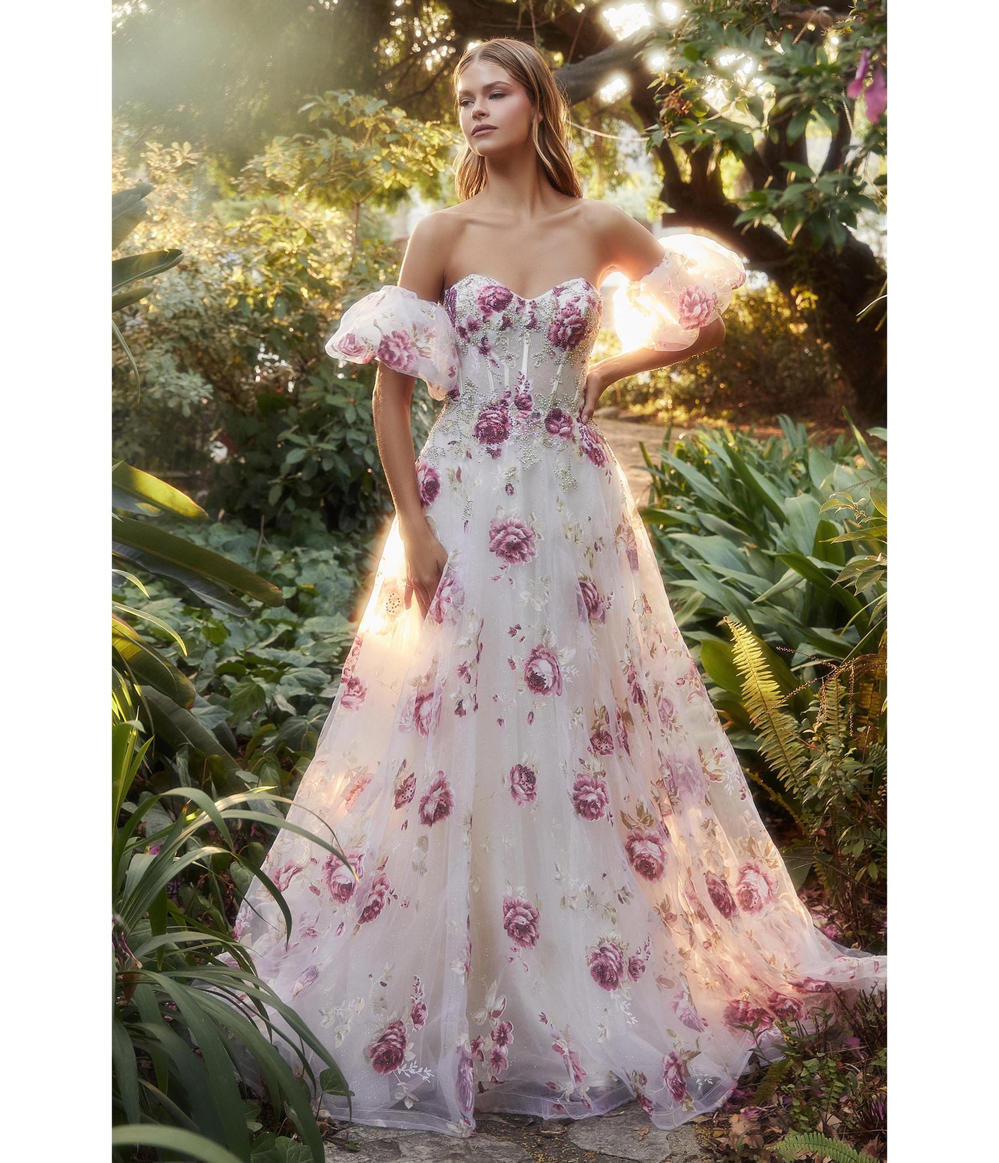 Cinderella Divine White & Pink Floral Organza Corset Prom Ball