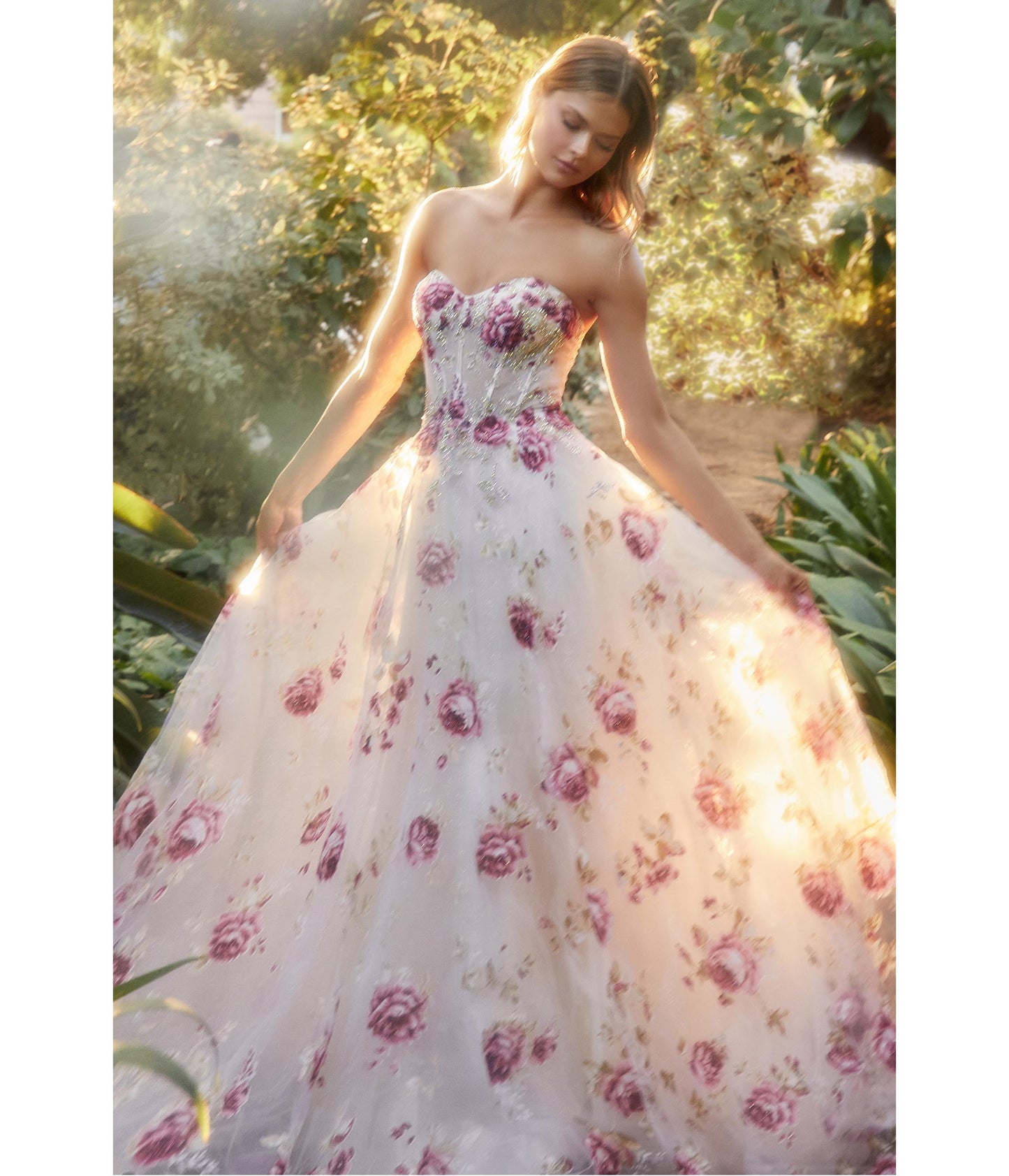White & Pink Floral Organza Corset Prom Ball Gown - Unique Vintage - Womens, DRESSES, PROM AND SPECIAL OCCASION