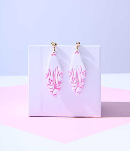 White & Pink Sheet Ghost Dangle Earrings - Unique Vintage - Womens, HALLOWEEN, ACCESSORIES
